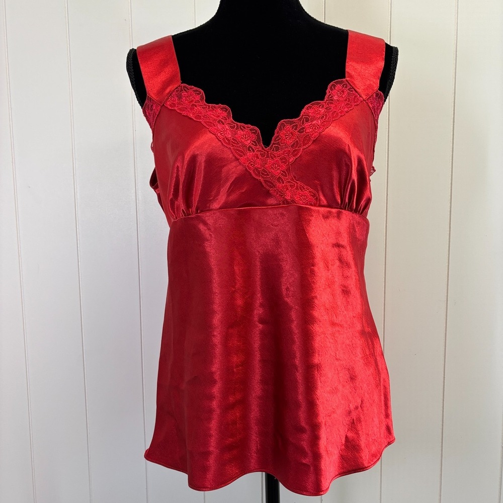Apostrophe Red Satin Lace Trim Camisole